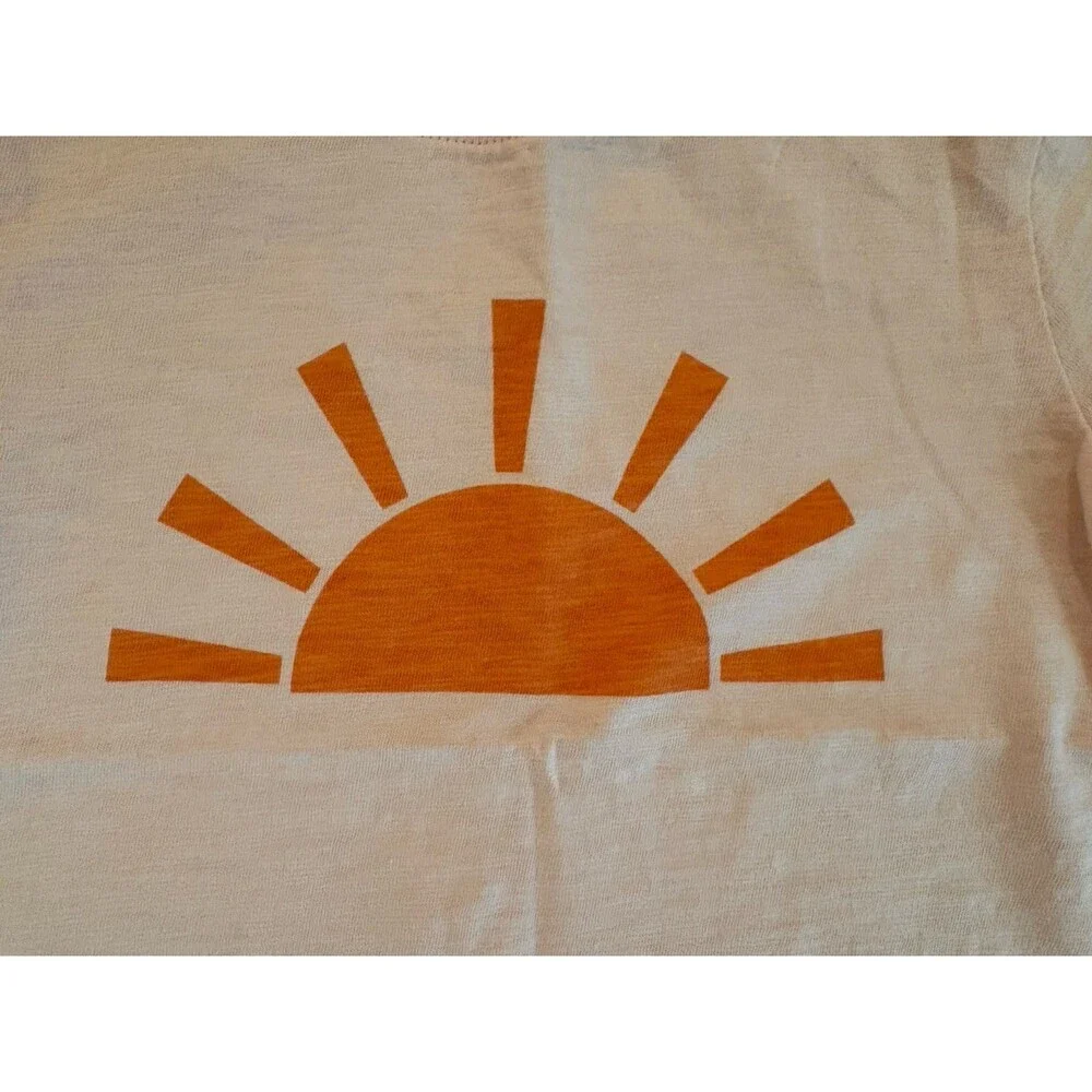Primary Short Sleeve Shirt, Light Pink/Peach with Orange Sun, Size 3T
